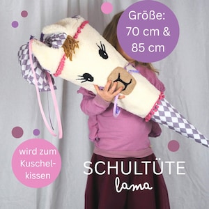 Schultüte Lama | Stoff-Schultüte inklusive Papprohling | wird zum Kuschelkissen | aus waschbarem Baumwoll-Plüsch | Namensband möglich