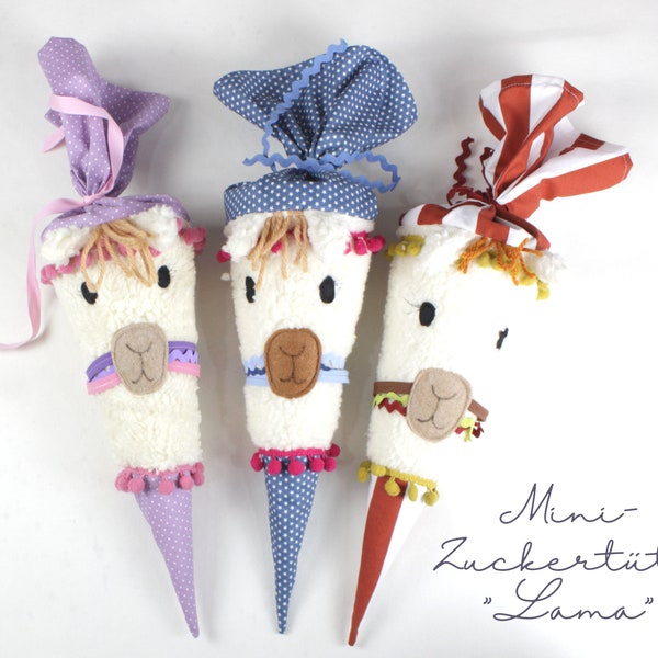 Mini-Zuckertüte "Lama", Mini-Schultüte, Schulanfang, Zuckertüte mit Namen, Schultüte mit Namen, Geschwisterschultüte, Lama, Alpaca, llama