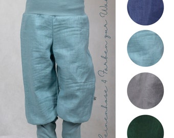 Co-wax trousers made of linen, linen trousers monochrome, four colours to choose from, navy, fir green, ice blue, grey