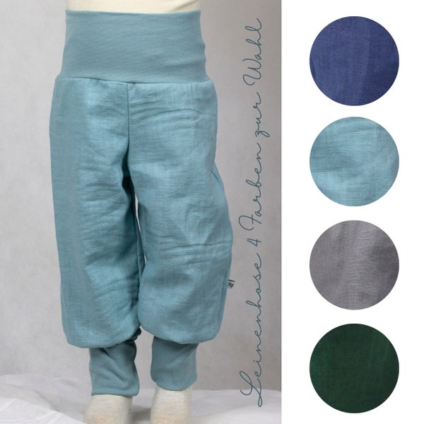 Mitwachshose aus Leinen, Leinenhose monochrom, vier Farben zur Wahl, navy, tannengrün, eisblau, grau