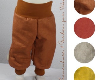 Mitwachshose aus Leinen, Leinenhose monochrom, vier Farben zur Wahl, ocker, cognac, sand, terrakotta