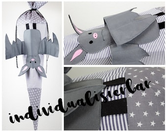 Sugar bag "bat" including blank, school bag bat, washable, with pillow and name possible