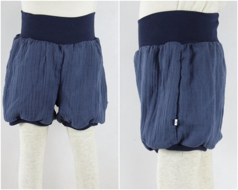 Muslin shorts, muslin shorts, five colors to choose from, navy, mustard yellow, mint, olive, old pink dunkelblau