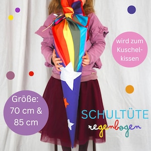 Schultüte "Regenbogen" | Stoff-Schultüte inklusive Papprohling | wird zum Kuschelkissen | Namensband möglich | Glitzerstern | waschbar