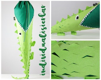 Zuckertüte "Kroki" inklusive Rohling, Schultüte Krokodil, grün, corcodile, Zuckertüte mit Namen, Schultüte mit Namen, Kissen