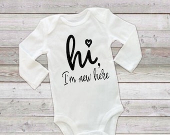 Handmade onesie/"Hi I'm new here baby", newborn bodysuit