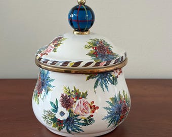 Mackenzie Childs Highbanks Enamel Lidded Sugar Bowl