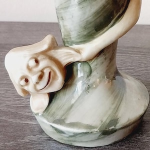 Vintage Glazed Ceramic Vase with Two Heads Unusual