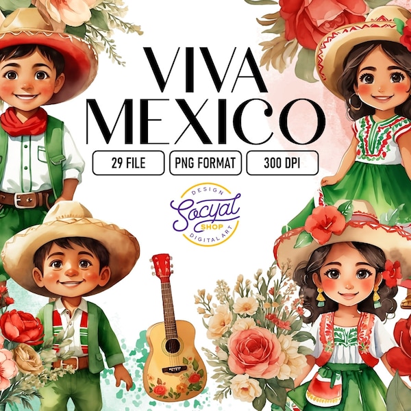 Viva Mexico watercolor clipart, Watercolor Paintings of Independence, mexican celebration, mexican party, cinco de mayo