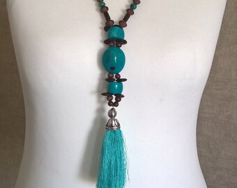 Boho necklace, turquoise necklace, tagua necklace, tassel necklace, seeds necklace, ethnic jewelry