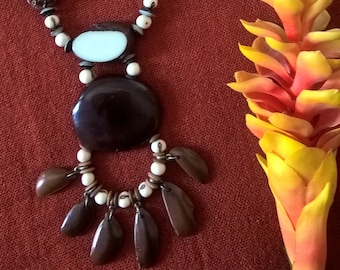 ethnic boho chic long necklace / vegetal ivory / tagua / ecological jewelry