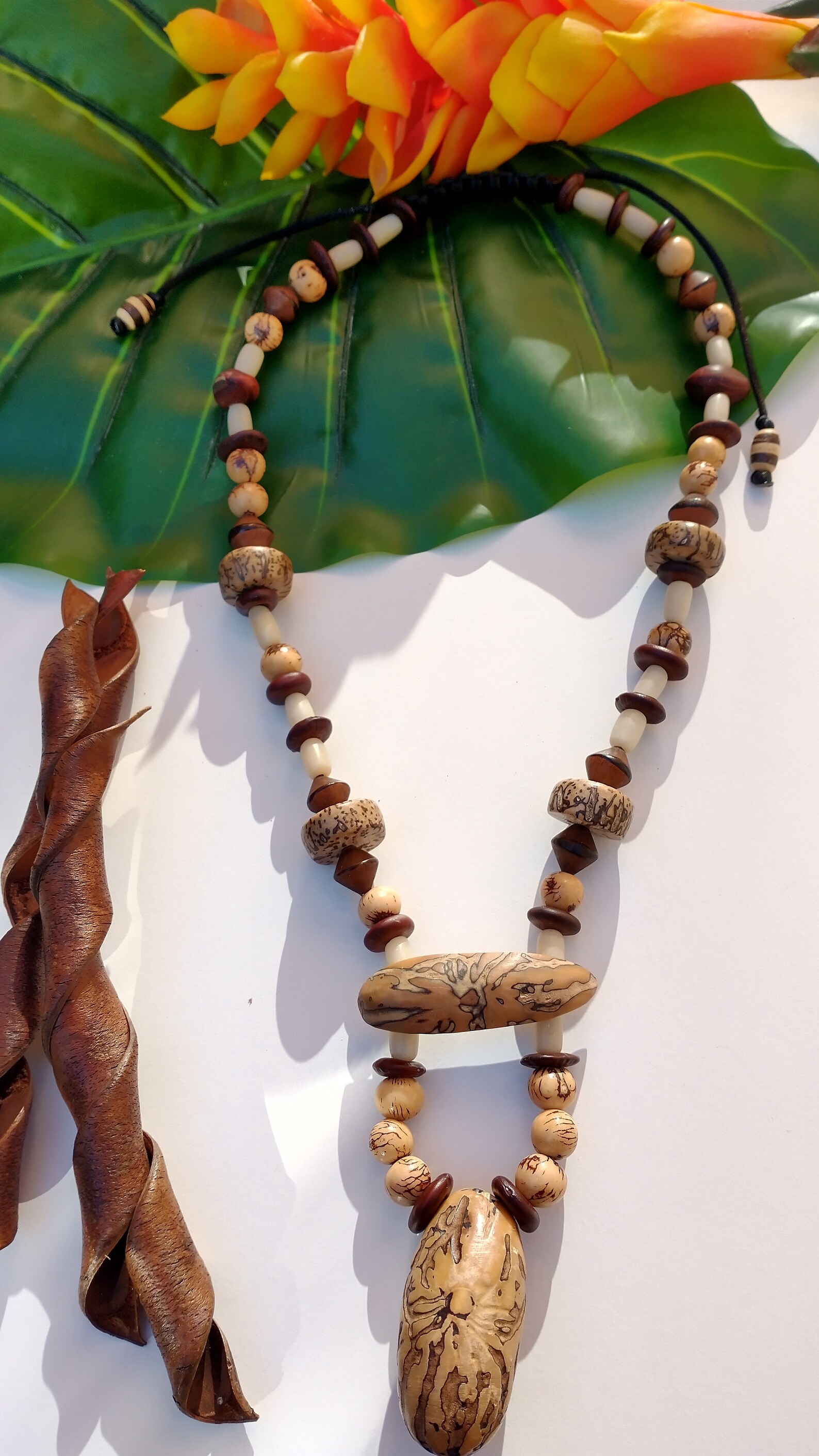 Collier Ethnique Artisanal Vintage Gros éléments - Occasion, Bijou Original Naturel