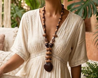 Handmade necklace, ethnic necklace, seed necklace, tribal necklace, boho long necklace, unique jewelry, original jewelry