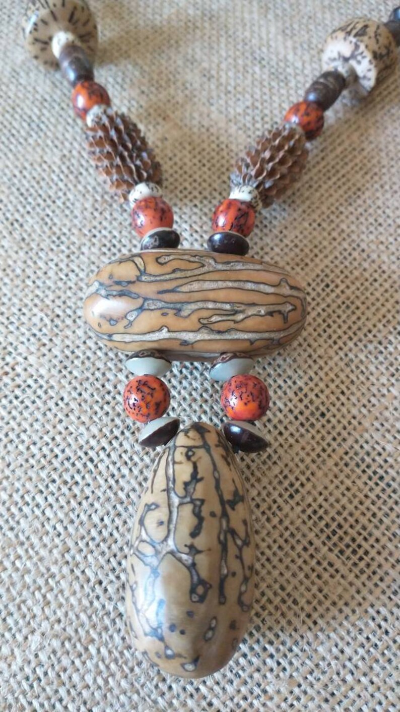 Parure Ethnique Artisanale Collier Et Boucles D'oreilles - Os Poli Et Vernis - Neuf Sans Emballage