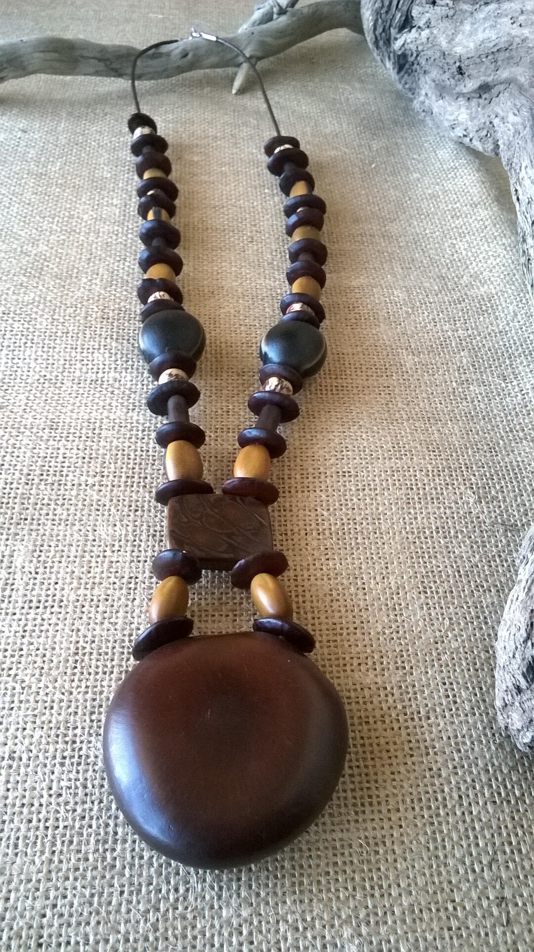 Collier Ethnique Artisanal Vintage - Gros Éléments Naturels - Bijou Ancien - Occasion Bon État