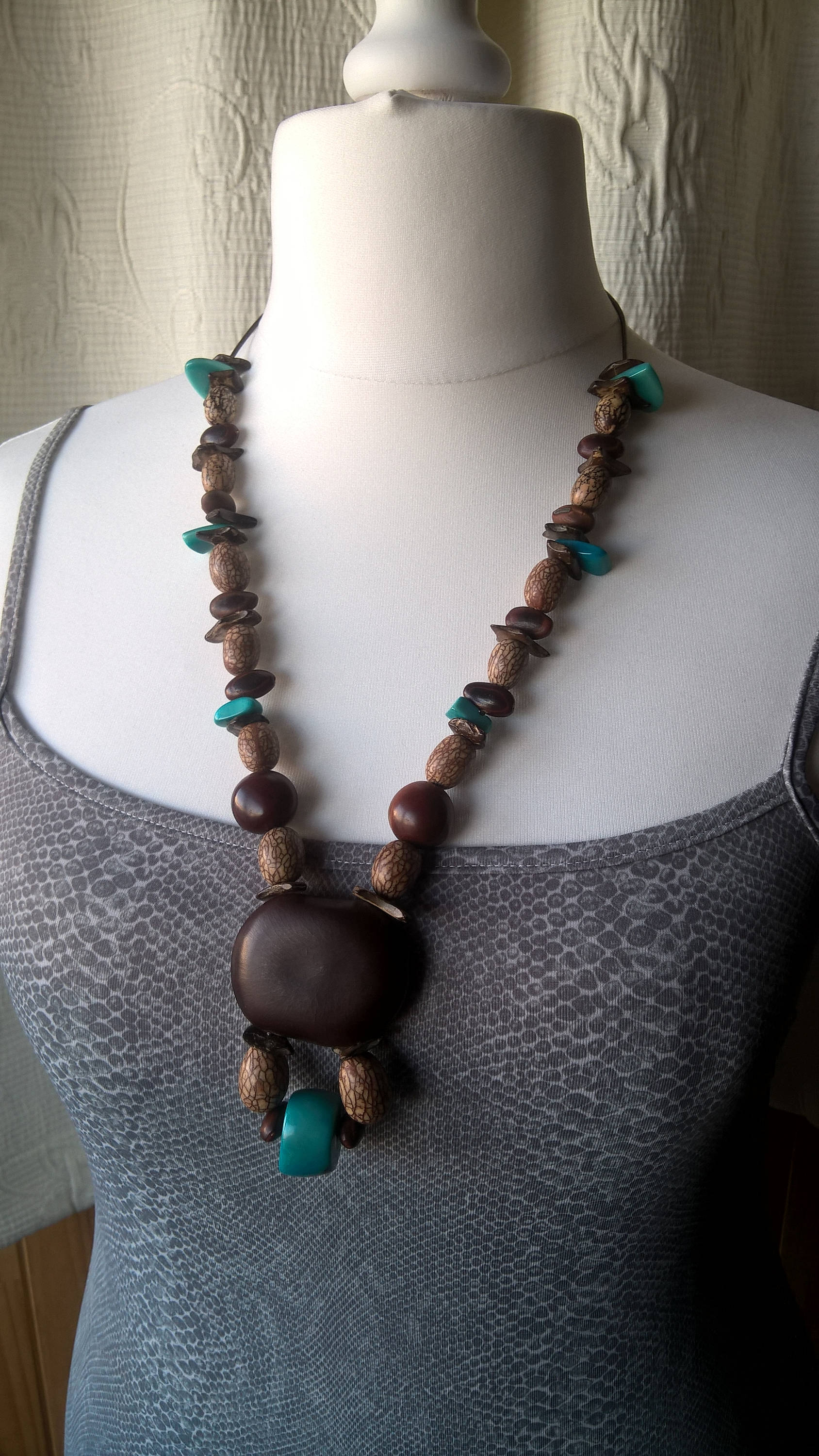 Collier Ethnique Long Avec 3 Sortes De Graines - Style Afrique De L'Ouest - Occasion
