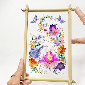 Large Pink Pressed Dried Flower Wall Art Frame on Transparent Plexiglass Base 12x9 in (1)