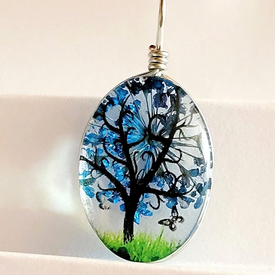 Pressed Real Flower Pendant+ Silver Chain - Butterfly Tree Terrarium ...