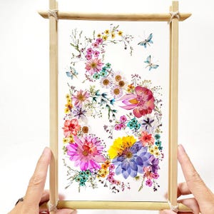 Large Pressed Flower Art: Blue Floral Framed Wall Art 12"х9" (3B)