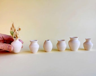 Mini Vases Set 6 of white clay vase Cute clay pottery pots  Minimalist decor for shelf desk Scandinavian design Housewarming gift