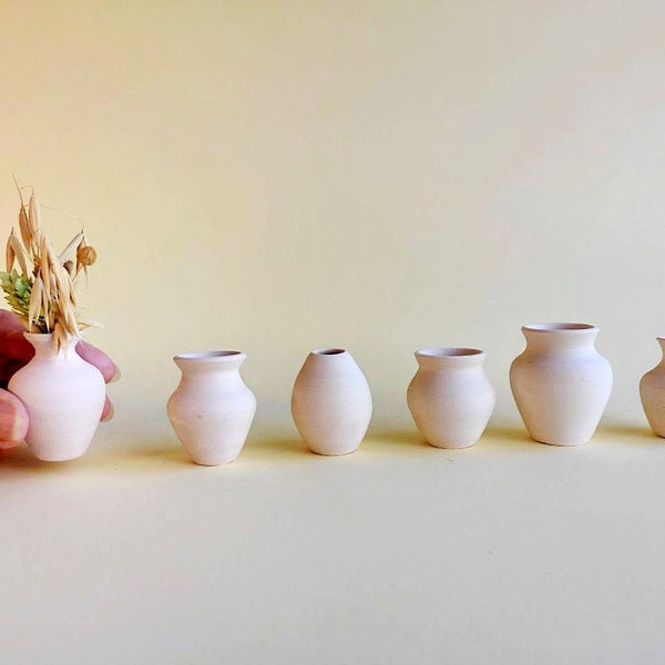 Mini Vases Set 6 of white clay vase Cute clay pottery pots  Minimalist decor for shelf desk Scandinavian design Housewarming gift