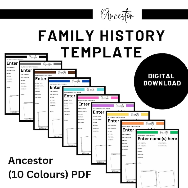 Ancestor Worksheet: Family Tree Printable for Customisable Genealogy ...