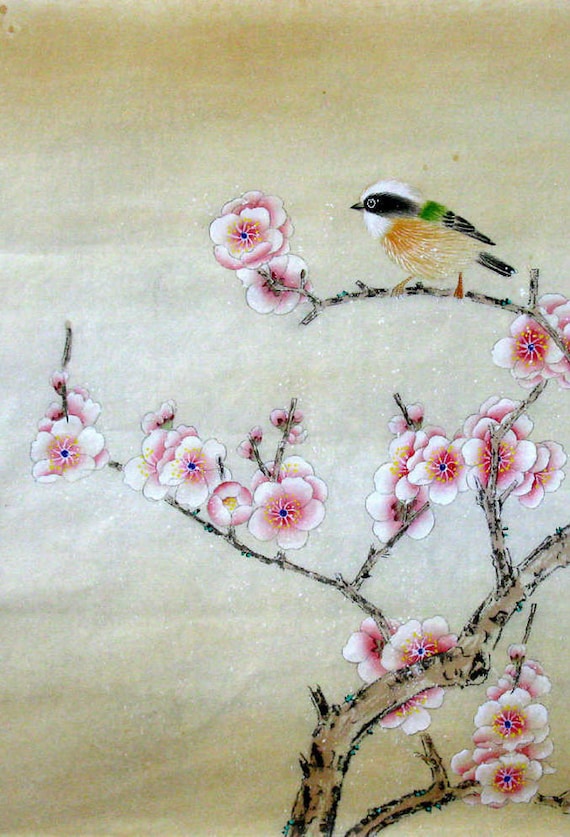 Asia Oriental Imagen obras de arte tradicional japonés con aves Enmarcado impresión