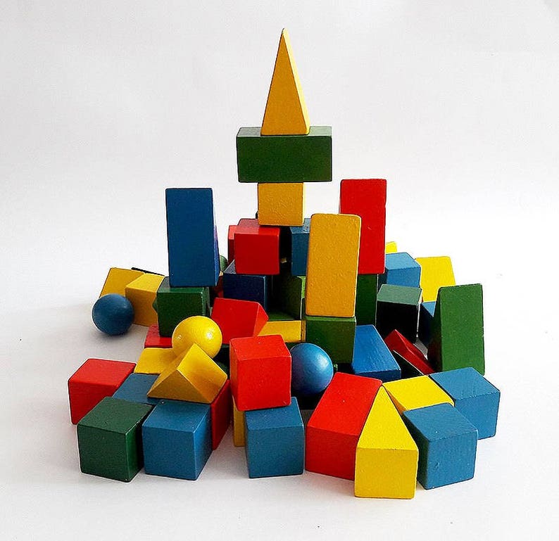 Wooden colorful geometric shapes toys soviet vintage etsy