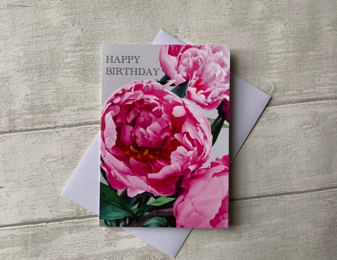 Peony Flower Happy Birthday Card - Etsy