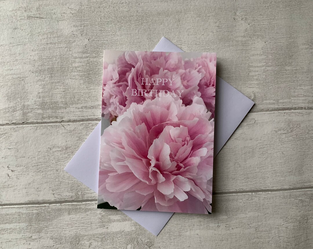 Pale Pink Peony Flower Happy Birthday Card - Etsy