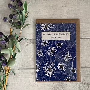 Happy Birthday Card Wild Blue Floral Pattern - Joyeux anniversaire à vous