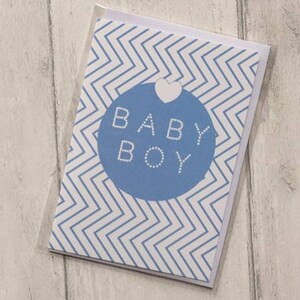 Baby Boy Card Blue Heart Zig Zag
