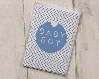 Baby Boy Card Blue Heart Zig Zag