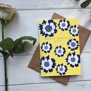 Happy Mothers Day Jaune - Carte d’impression florale bleue