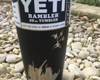 Custom Duck Hunting Yeti Rambler, Matte Black Powder Coated, Custom Yeti Rambler, Powder Coated Yeti 20 oz