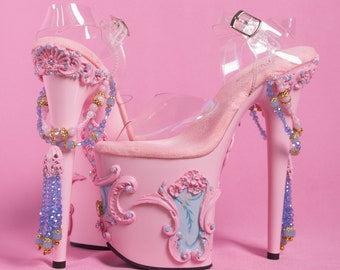 Pastel pink blue porcelain heels