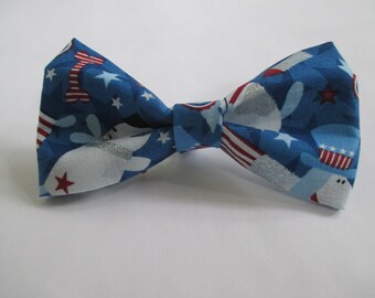 Nigel's Patriotic Fourth of July Bow Tie!  Red, White and Blue with Sparkly Silver Features Throughout!   A Festive Way to Dress Your Pet.