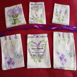 6 petits sachets en coton pour  récolte lavande