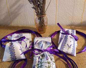 6 sachets pour lavande pur coton  avec ruban satin assorti