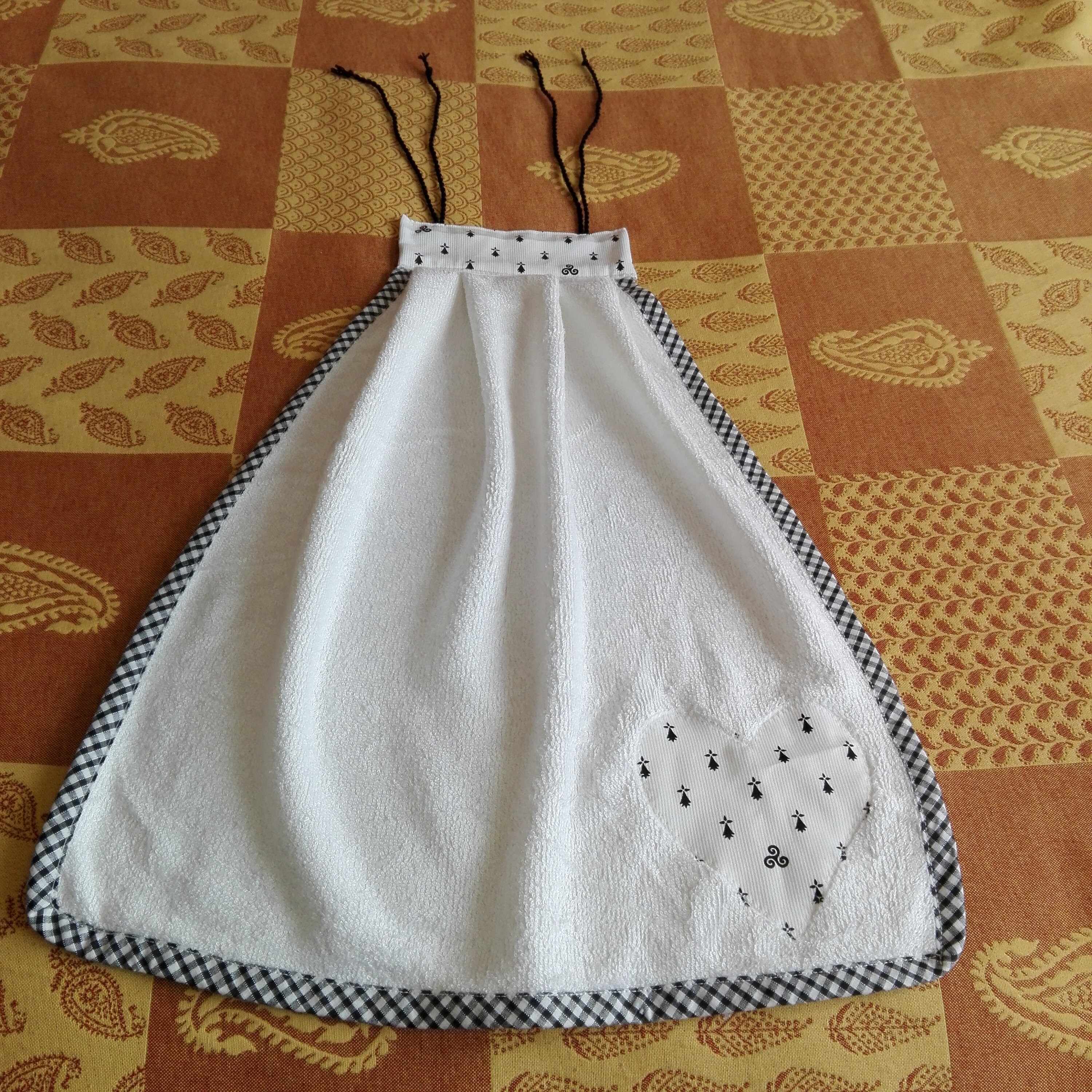 Essuie-Mains en Bambou Blanc et Biais Coton Vichy + Motif Breton