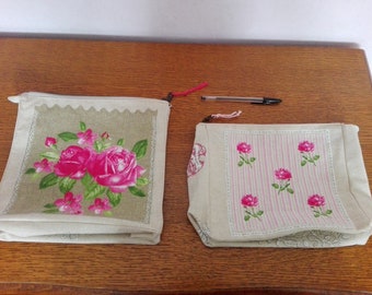 trousse ou pochette pour produits toilette, maquillage , en coton