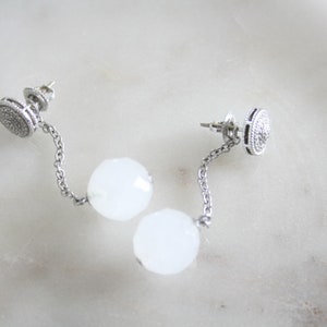 Faceted Pale Pink Rose Quartz & Diamond Romantic 14k White Gold Earring Drops Made to Order image 7