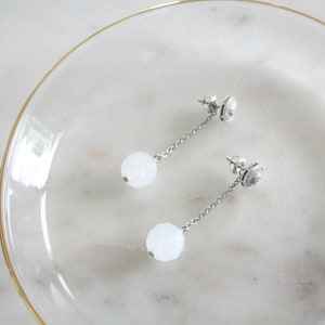 Faceted Pale Pink Rose Quartz & Diamond Romantic 14k White Gold Earring Drops Made to Order image 3