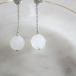 Faceted Pale Pink Rose Quartz & Diamond Romantic 14k White Gold Earring Drops Made to Order image 6