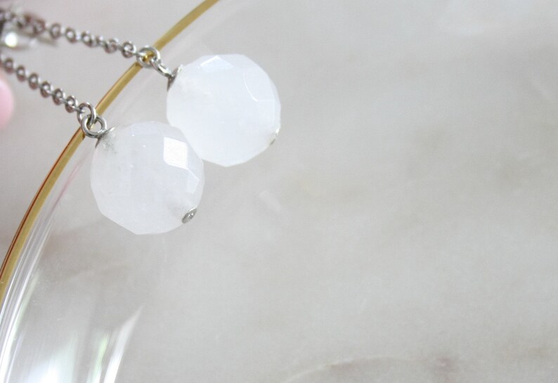 Faceted Pale Pink Rose Quartz & Diamond Romantic 14k White Gold Earring Drops Made to Order image 8