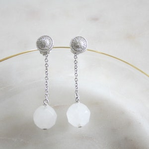 Faceted Pale Pink Rose Quartz & Diamond Romantic 14k White Gold Earring Drops Made to Order image 5