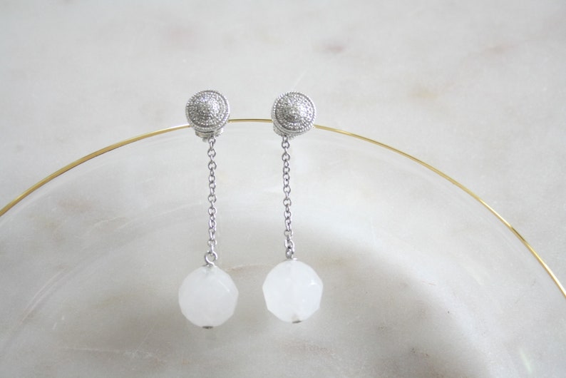 Faceted Pale Pink Rose Quartz & Diamond Romantic 14k White Gold Earring Drops Made to Order image 5