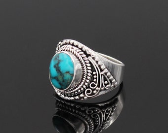 Turquoise Boho Ring Simple Dainty Turquoise Ring December Birthstone Natural Turquoise Gemstone Filigree Gypsy 925 Sterling Silver Ring