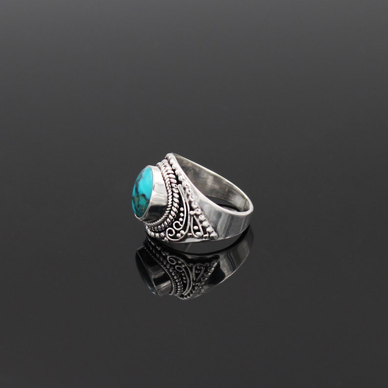 Turquoise Boho Ring Simple Dainty Turquoise Ring December Birthstone Natural Turquoise Gemstone Filigree Gypsy 925 Sterling Silver Ring
