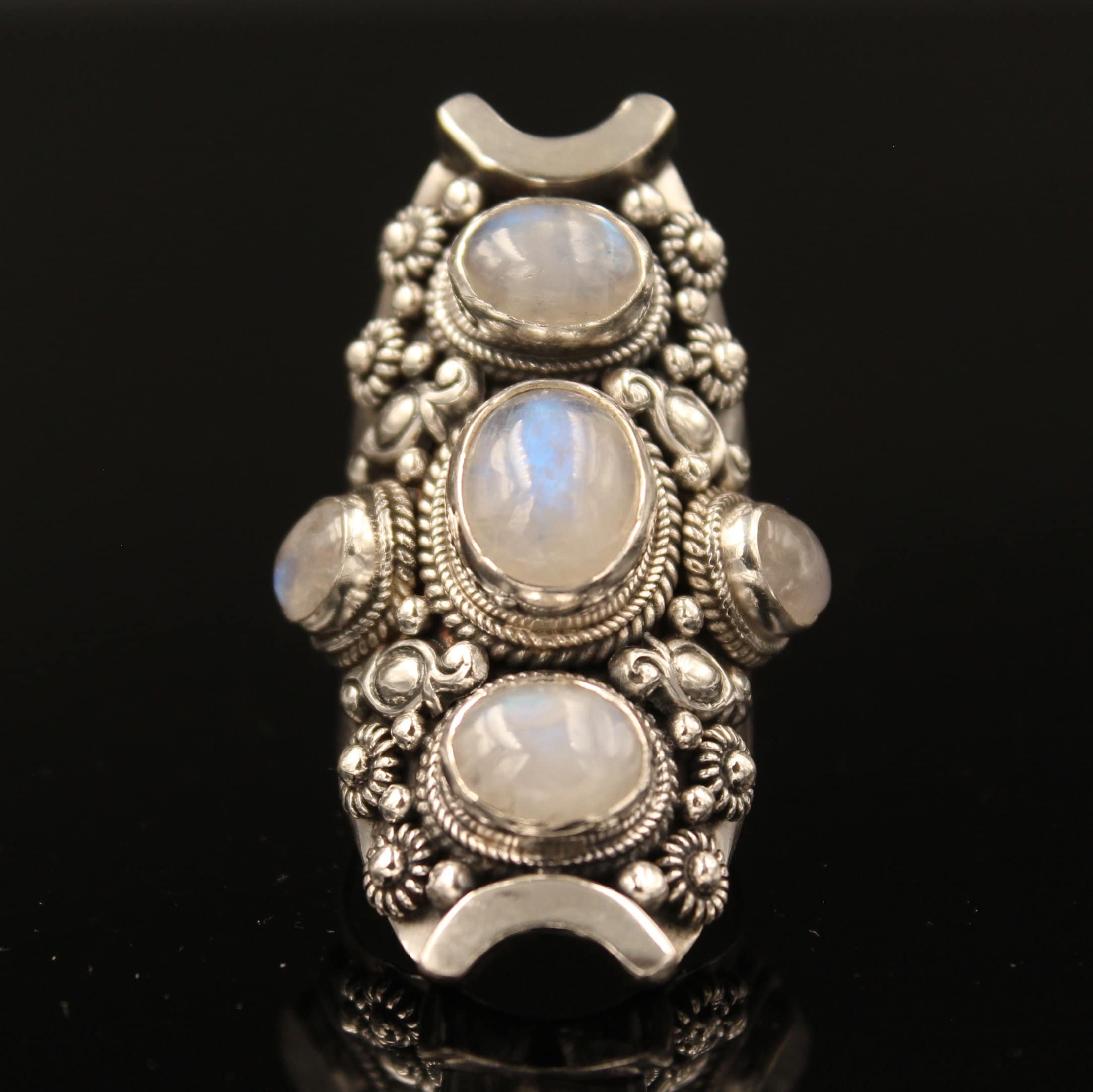 5 Stoned Moonstone Large Middle Finger Ring in 925 Sterling Etsy